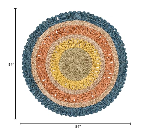 SAFAVIEH Natural Fiber Round Collection 7' Round Blue/Multi NF201C Handmade Boho Charm Farmhouse Jute Area Rug - color: Blue/Multi, size: 7' (Round)