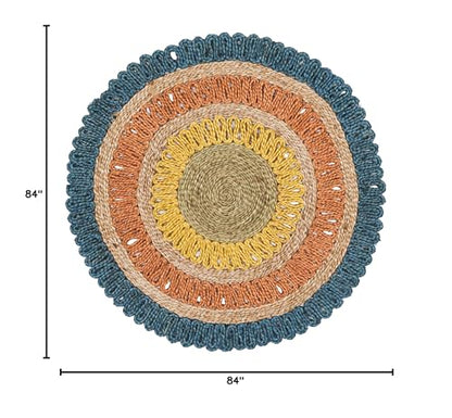 SAFAVIEH Natural Fiber Round Collection 7' Round Blue/Multi NF201C Handmade Boho Charm Farmhouse Jute Area Rug - color: Blue/Multi, size: 7' (Round)