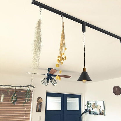 Set of Three Adjusted Wire Length H-Type Track Hanging Light 3.9 Ft Cord E26 Vintage Brass Base Industrial Design Black Metal Pendant Light Fixture for Loft Aisle Bar(No Bulb, Track)