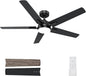 SODSEA Ceiling Fans with Lights, 52 Inch Black Ceiling Fan with Light and Remote Control, Reversible, 3CCT, Dimmable, Noiseless, Small Ceiling Fan for Bedroom, Indoor/Outdoor Use