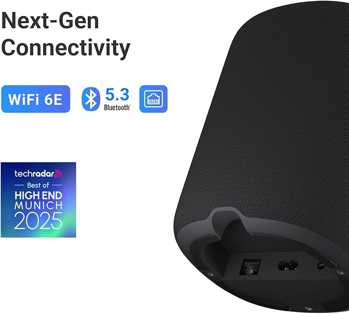 WiiM Sound Smart Speaker with 1.8″ Touch Display, Hi‑Res 24‑bit/192 kHz, AI RoomFit™ Room Correction, 100W Peak, Wi‑Fi 6E/Bluetooth 5.3, Multi‑Room & Stereo Pairing, Remote Included, Black