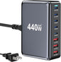 440W Fast USB C GAN Charger Block 8 Port Charging Station HUB Brick Dual PD PPS 100W Wall Charger Compatible with MacBook Pro/Air/All, iPad, iPhone 17/16/15/14/Pro Max, Android Devices etc