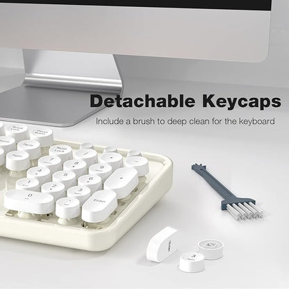 MOFII Wireless Keyboard and Mouse Combo, Computer Full Size 2.4G Plug and Play Wireless Typewriter Retro Round Keyboard and Mouse Set for Windows, Computer, Desktop, PC, Notebook - (Off White)