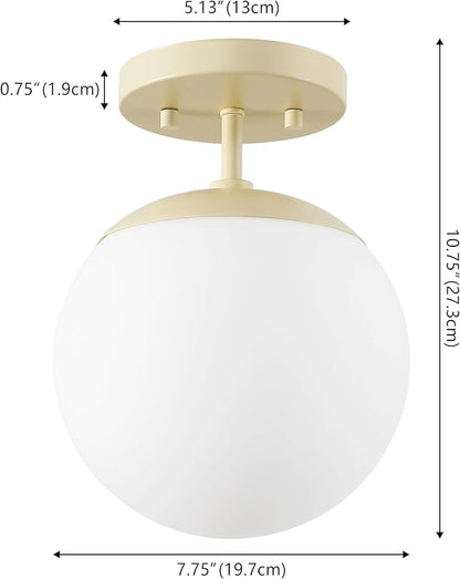 JONATHAN Y 7.75" Beige/White Modern Semi Flush Mount Ceiling Light, LED Fixture for Entryway, White Frosted Glass Globe Shade, Mid-Century Farmhouse Lighting for Bedroom Hallway (JYL7499B)