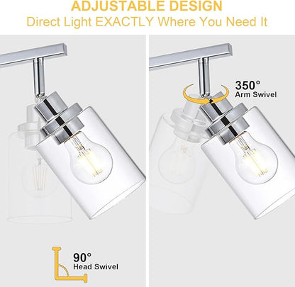 5-Light Track Lighting Kit Ceiling Kitchen Track Lighting Fixtures Chrome Bathroom Vanity Wall Lights with Clear Glass Multi-Directional Rotating Tracking Light Heads Spotlight for Accent Shop