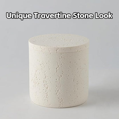 Bathroom Accessories Set, Travertine Stone-Look, 6 PCS Bathroom Accessory Set with Soap Dispenser, Toothbrush Holder, Tumbler, Vanity Tray, Cotton Swab Jars for Countertop (Off White 6 PCS)