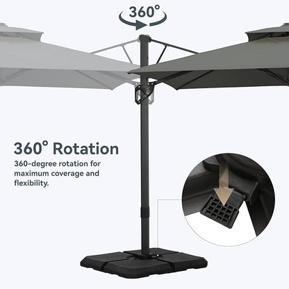 GREEN PARTY 12x9 ft Cantilever Patio Umbrella with Base Included, Rectangle Offset Outdoor Umbrellas with 360° Rotation, 5-Year-Non-Fading Hanging Pool Umbrella for Garden Deck Poolside - Grey