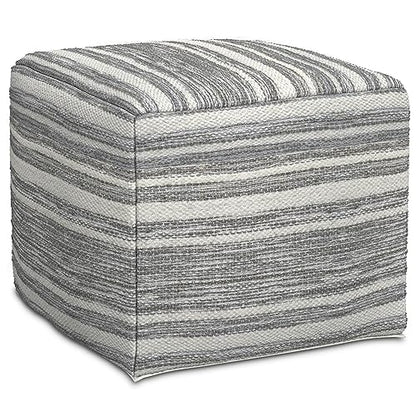 SIMPLIHOME Carina Contemporary Square Woven Pouf in Black Melange, White Wool for the Living Room, Bedroom and Kids Room - color: Black Melange, White, style: Wool Pouf