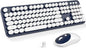 MOFII Wireless Keyboard and Mouse Combo, Computer Full Size 2.4G Plug and Play Wireless Typewriter Retro Round Keyboard and Mouse Set for Windows, Computer, Desktop, PC, Notebook - (Dark Blue)