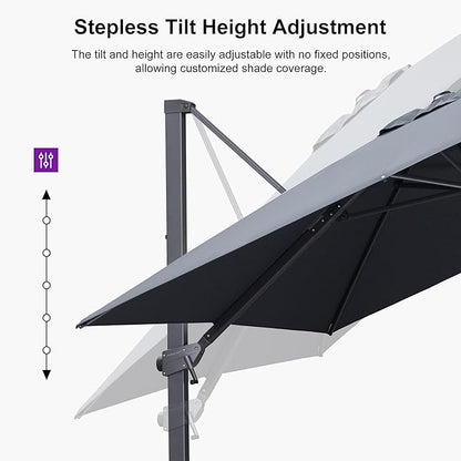 PURPLE LEAF 9' × 9' Patio Cantilever Umbrella with Base Outdoor Square Adjustable Offset Umbrellas with 360-degree Rotation and 8 Heavy Duty Metal Ribs for Garden Deck Pool Grey
