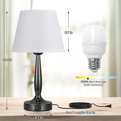Kakanuo Touch Bedside Lamp for Bedroom with USB C Port, Small Touch Table Lamp with 2 USB Charging Ports, 3 Way Dimmable Nightstand Lamp for Living Room and Office - White (LED Bulb Included)