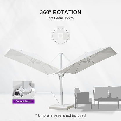 PURPLE LEAF 8 FT Patio Umbrella White Cantilever Umbrella Aluminum Square Outdoor Offset Umbrella Hanging Windproof with 360° Rotation for Garden Deck Pool, White