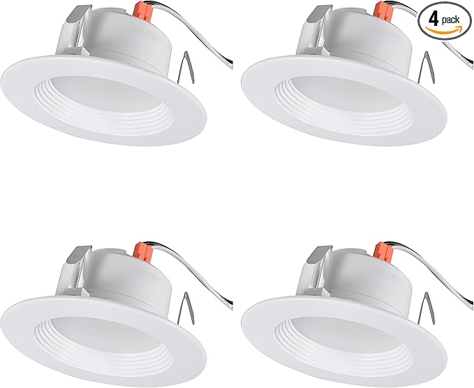 LEDVANCE Sylvania 4” LED Recessed Lighting Downlight with Trim, Dimmable, 7.5W=65W, 600 Lumens, White 3000K, Wet Rated/UL/Energy Star - 4 Pack (62022)