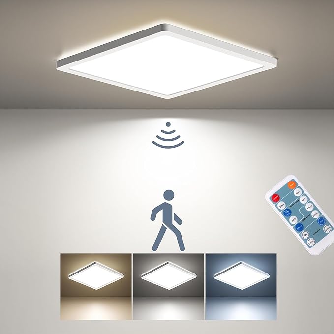 BLNAN Dimmable Motion Sensor LED Ceiling Light with Remote Control, 9 Inch 18W 1800LM Radar Motion Activated Flush Mount Wired Light Fixture for Closet Hallway Laundry Porch Stair, 3000K 4000K 5000K