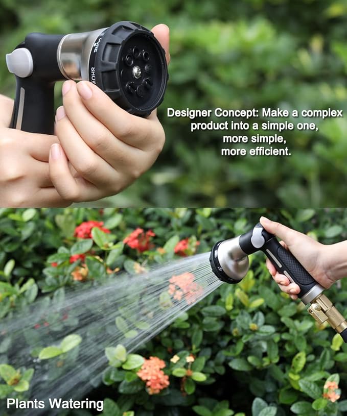 ESOW Garden Hose Nozzle 100% Heavy Duty Metal, Water Hose Sprayer with 8 Watering Patterns, Thumb Control On Off Valve, High Pressure Nozzle Sprayer for Watering Plants, Car and Pet Washing, Black