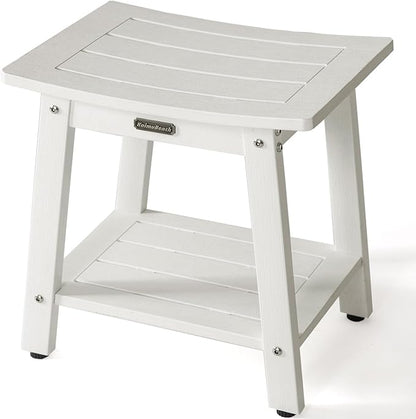 HDPS Shower Bench, White Plastic Shower Stool Seat for Shaving Legs, Spa Bath Seat, Heavy Duty Waterproof, Non-Slip, No Maintenance