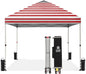 CROWN SHADES 10x10 Pop Up Canopy - Beach Tent with One Push Setup - Easy Outdoor Sun Shade for Events, Parties, Camping - Gazebo with STO-N-Go Cover Bag, Silver Coated Top, Red Strips
