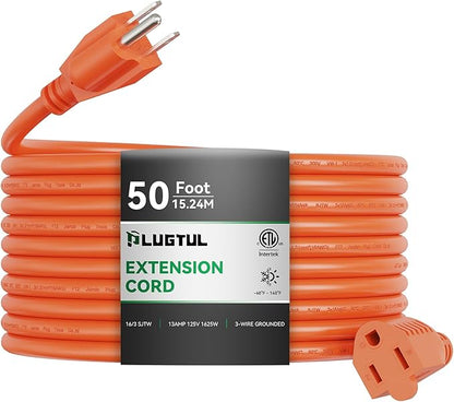 Outdoor Extension Cord 50 FT Waterproof, 16/3 Gauge Heavy Duty 3 Prong Extension Cord, 13A 1625W SJTW, ETL Listed, Great for Garden and Home, Orange