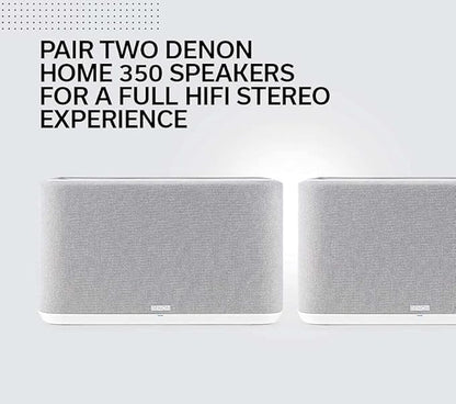 Denon Home 350 Home Stereo Wireless Speaker (White), Bluetooth Wireless, 0.75" Tweeters, 6.5" Woofers, HEOS Built-in, AirPlay 2, Multi-Room Streaming, Simple Setup