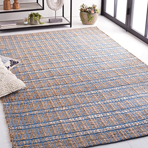 SAFAVIEH Natural Fiber Collection Accent Rug - 3' x 5', Blue & Natural, Handmade Boho Stripe Rustic Jute & Cotton Jute, Ideal for High Traffic Areas in Entryway, Living Room, Bedroom (NFB656M) - color: Blue/Natural, size: 3' x 5' (Rectangular)