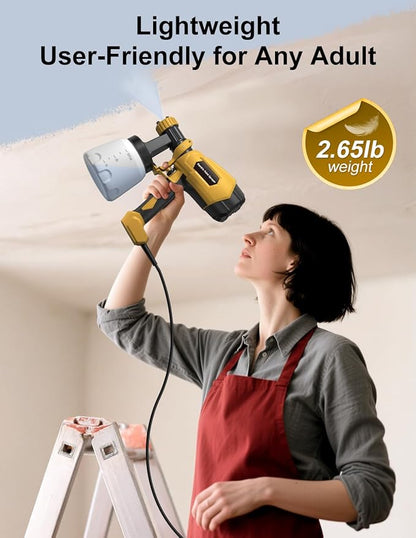 HVLP Paint Sprayer, Electric Spray Paint Gun, 3 Modes & 4 Barss Nozzles, with Cleaning & Blowing Joints, Variable Flow Control, for Doors, Fences, Furniture, Wall, Cabinet, Garden Chairs, etc.