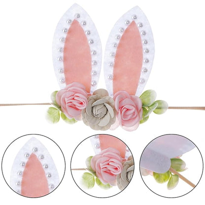baotongle Pearl Bunny Headband Bunny Rose Ears Easter Headbands Baby Girls Flower Spring Newborn Toddler Infant Bunny Headbands