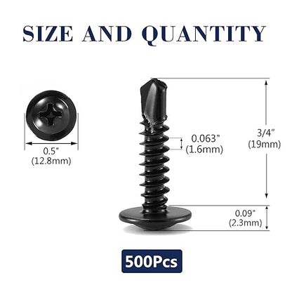 #10 x 3/4" Sheet Metal Screws 500PCS 410 Stainless Steel Truss Head Fast Self Tapping Screws Black Oxide by SG TZH