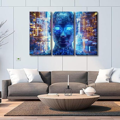 LSIUHWUWI Wall Decor for Bedroom Cloud Networking, Crypto, AI Posters and Prints Firewall Network Security Print on Canvas 3 Pieces Wall Artwork Stretched And Framed Ready to Hang 20x40inchx3