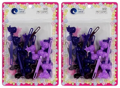 Classics Self Hinge Hair Barrettes for Girls Plastic Hair Barrettes for Baby bow Girl Barrettes 80s 90s Bow Cartoon Design Hair Pins for Baby Girls Toddlers total 40 count (PURPLE MIX)