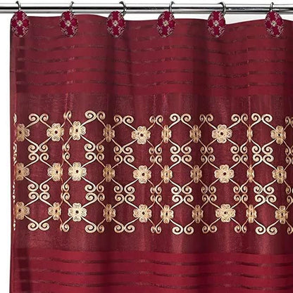 Zahari Home 13pc Elegant Rose Bathroom Shower Curtain Sets Elegant Shower Curtain & 12 Shower Curtain Rings Contemporary Decor Burgundy Shower Curtain Unique Design Stylish Shower Accessories