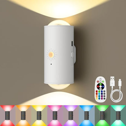 Motion Sensor Wall Light, RGB LED Wall Light with Remote Control, 16 Colors Brightness Adjustable, Wall Sconces Battery Operated Indoor, Wall Sconce for Hallway, Bedroom, Stairs, Living Room
