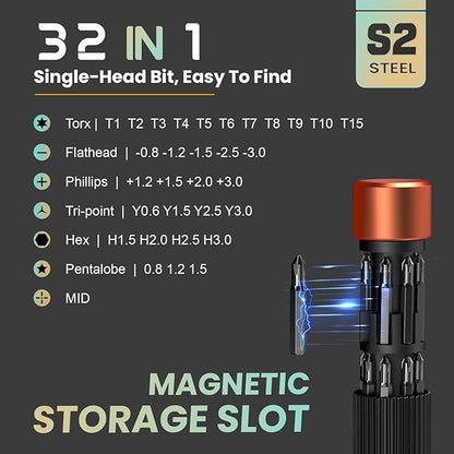 JOREST 32-In-1 Small Precision Screwdriver Set Magnetic, Valentines Day Gifts Gadgets Gifts for Men Him, Multi Bit Mini Repair Tool Kit with Torx for Electronic, Glasses, PS5/4, Camera, Phone, Laptop