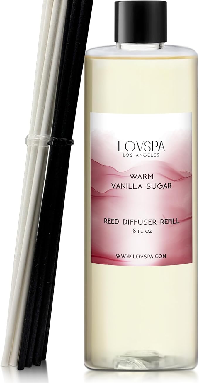 LOVSPA Warm Vanilla Sugar Diffuser Oil - Essential Oils for Diffuser Refill & Air Freshener Room Spray - Long-Lasting & Natural Home Fragrance, Scented Oil for Diffusers, USA Made, 8 oz