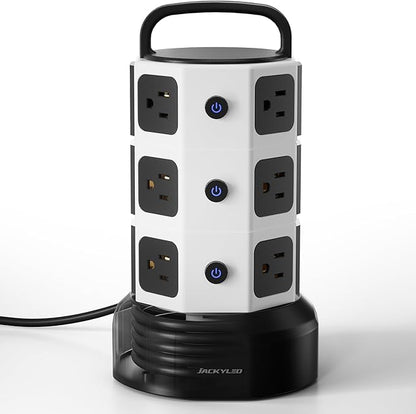 Power Strip Tower Surge Protector, JACKYLED 12 Outlets 6 USB (2 USB C) Charging Station, Extension Cord with Multiple Outlets, 1050J 1625W/13A Outlet Extender 6.5ft Extension Cord for Home Office