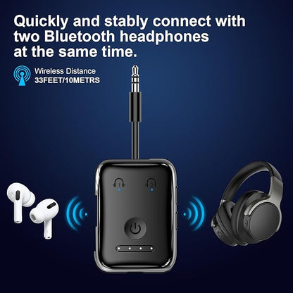 Premium Bluetooth 5.4 Transmitter, Airplane Wireless Adapter, Supports 2 AirPods/Headphones, Bluetooth Transmitter for TV, Airplane, Gym, with aptX Adaptive & Low Latency