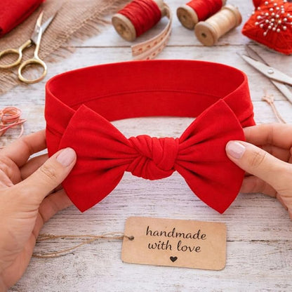 Baby Girl Headbands 0–6 Months – Newborn Infant Soft Cotton Handmade Bow Headband, Stretchy No Mark Baby Hair Accessories (Red, 0-6 Month)