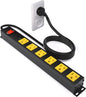 Heavy Duty 6 Outlet Metal Long Power Strip, 2700J Surge Protector with 15A Circuit Breaker, 10FT Extension Cord, Wall Mount for Garage, Workshop & Industrial Use, Wide Spaced (10ft)