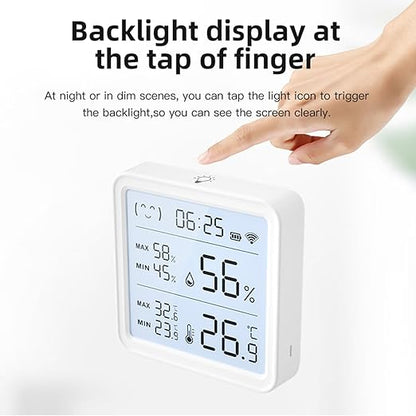 Smart WiFi Temperature Humidity Sensor, Wireless Thermometer Hygrometer, Built-in Clock and Time Display,Smart Temperature Humidity Monitor withTuya App,Compatible with Alexa,Google Home,Siri (White)