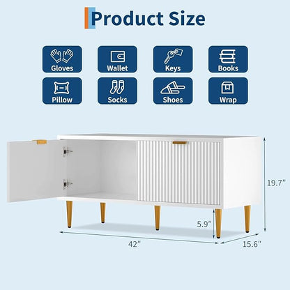 GAOMON Modern Fluted Shoe Storage Bench – 42 Inch Compact Wooden Entryway Cabinet with Spacious Storage, Comfortable Seating for Hallway, Foyer, Mudroom, Front Door