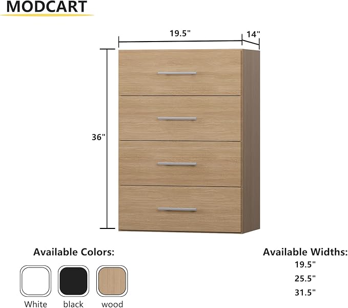 4 Drawer Short Tower Closet Unit, Modular Closet System, Wood Closet System Organizer with Storage for Walk In Closets, Clothing Rack Closet for Hanging Clothes, Bedroom, Wood, 19.5"W