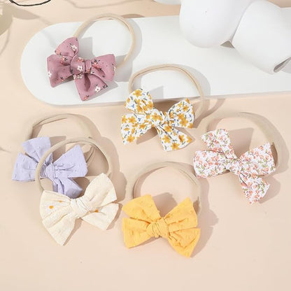 Baby Girls Floral Hair Bow Headbands 12 PCS, Flower Bow Stretchy Elastic Hairband for Newborn Infant Toddlers (pink NB 12 pcs)