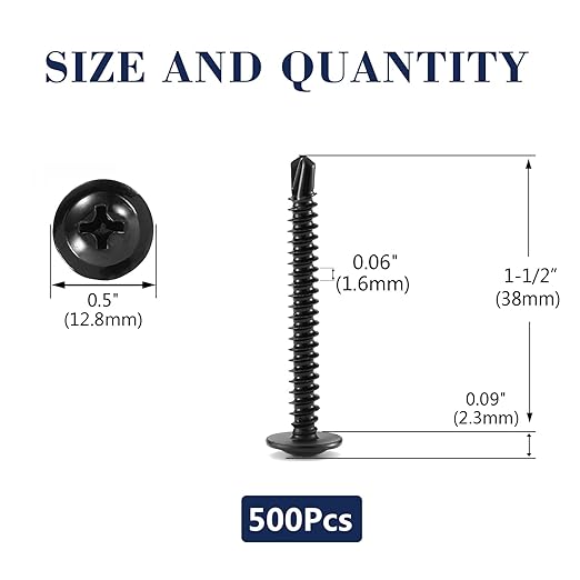 #10 x 1-1/2" Sheet Metal Screws 500PCS 410 Stainless Steel Truss Head Fast Self Tapping Screws Black Oxide by SG TZH