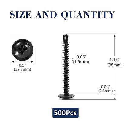 #10 x 1-1/2" Sheet Metal Screws 500PCS 410 Stainless Steel Truss Head Fast Self Tapping Screws Black Oxide by SG TZH