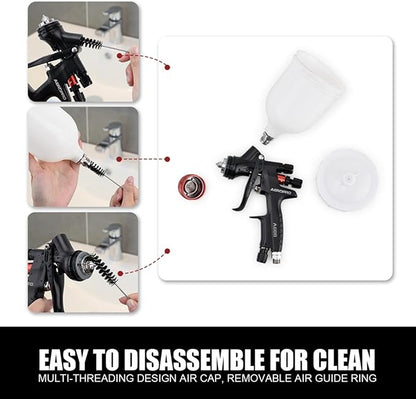 AEROPRO Tools A608 HVLP Air Spray Gun, 1.3mm Nozzle, 600cc Plastic Cup, Auto Paint Spray Gun, Automotive Paint Gun, Body Repair Paint Spray Guns, Car Paint Gun for Touch Up, Primer, Top Coat