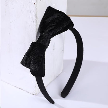 Velvet Bow Headband & 2 Pcs 4 Inch Hair Bows Set, Black School Hair Accessories for Little Toddler School Girls (Velvet Black)
