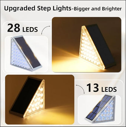 VOLISUN Solar Step Lights for Outside 6 Pack, Solar Stair Lights Outdoor Waterproof IP67,28 LED,1200 mAH Outdoor Step Light,Outdoor Decor for Garden Stair, Deck, Front Step, Front Porch,and Patio