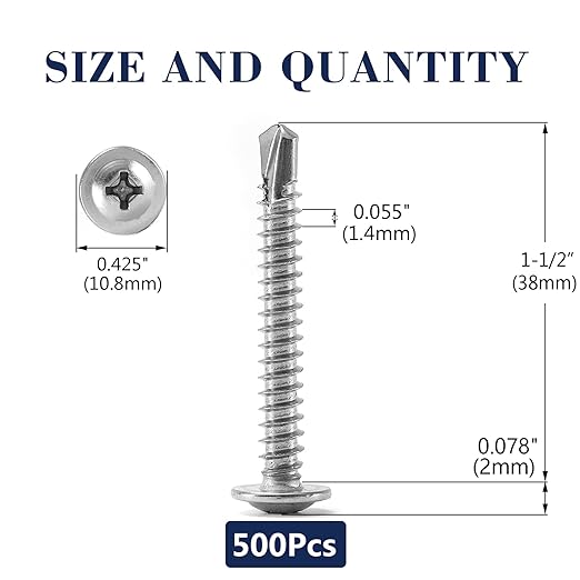 #8 x 1-1/2" Sheet Metal Screws 500PCS 410 Stainless Steel Truss Head Fast Self Tapping Screws by SG TZH
