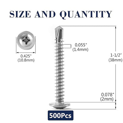 #8 x 1-1/2" Sheet Metal Screws 500PCS 410 Stainless Steel Truss Head Fast Self Tapping Screws by SG TZH