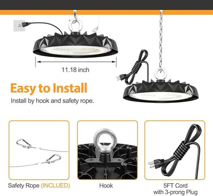 LED High Bay Light,Industrial,150W 19500LM,6000K Daylight,AC100-277V,Energy Efficient Warehouse Shop Lighting Fixture with Geometric Design,UFO Light 1pack