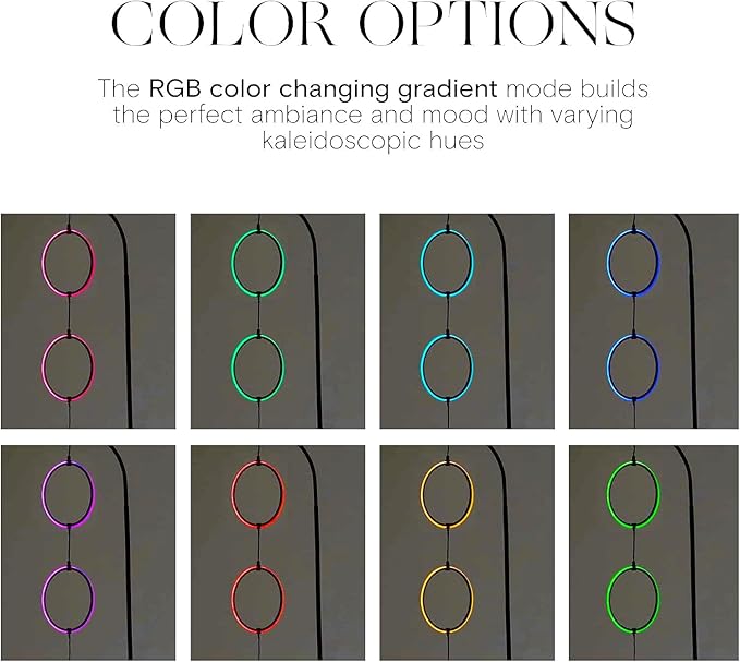 Brightech Nova Modern Color Changing Floor Lamp - LED Lamp with Stunning RGB Color Gradient and Contemporary 3-Circle Ring-Style Pendant - Corner or Over-The-Couch Arching Pole Standing Lamp - Black